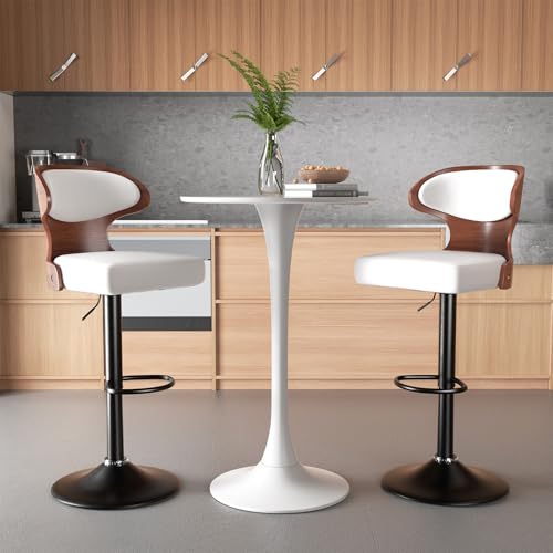 Barhocker 2er Set Höhenverstellbar 360°Drehbar Barstühle Küchenstühle mit Rückenlehne und Fußstütze, Barstuhl aus Holz und PU-Kunstleder,Sitzhöhe 64cm - 86 cm für die Küche, Weiß von WEYREK