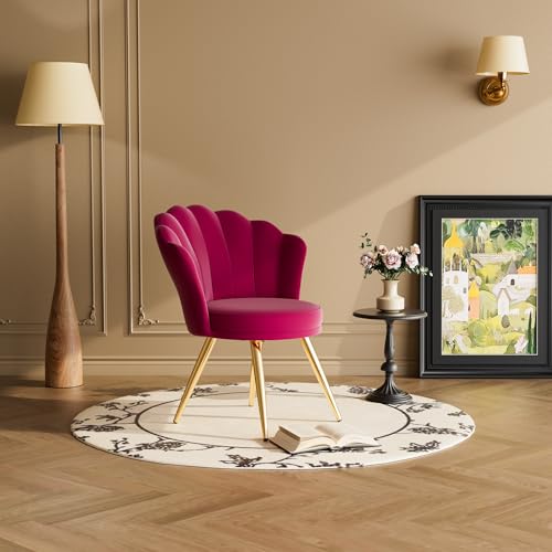 Esszimmerstühle 2er Set, Sitzhöhe 44 cm,für Wohnzimmer Küche Esszimmer, Küchenstühle gepolstert mit Rückenlehne, Sitzfläche aus Samt,schminkstuhl, mit Metallbeinen, bis 136 kg belastbar,Dunkelrosa von WEYREK
