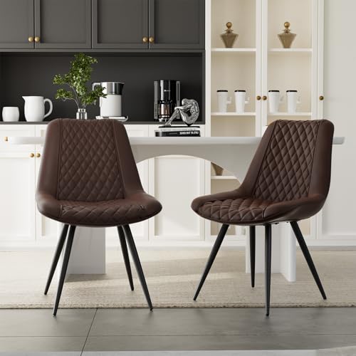 Esszimmerstühle 2er Set mit Rückenlehne, für Esszimmer Küche Wohnzimmer, Kunstleder Esszimmerstuhl mit Metallbeinen, ergonomisches Design,Dunkelbraun von WEYREK