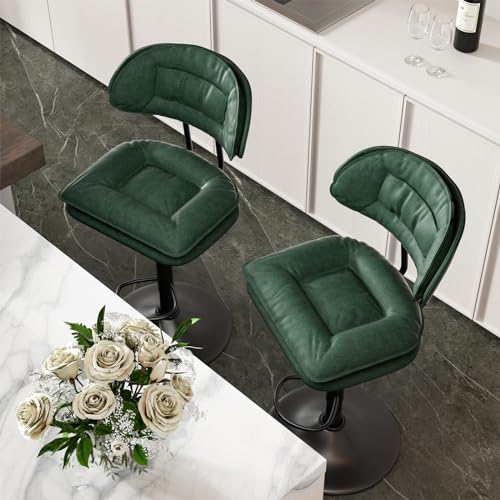 WEYREK Barhocker 2er Set 360° drehbar | Gepolsterte Barhocker mit Rückenlehne Fußstütze Verstellbare Doppellagige Barstuhl | für Bar, Café, Kücheninsel,einfach zu montieren, Grün von WEYREK