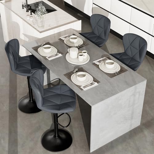 WEYREK Barhocker 4er Set,PU-Leder für Barstuhl,Ergonomische Gepolsterte barhocker höhenverstellbar,Höhenverstellbar 90-112 cm,bar stoors drehbarfür Esszimmer Heimbar Kücheninsel,4 x Hocker,Dunkelgrau von WEYREK