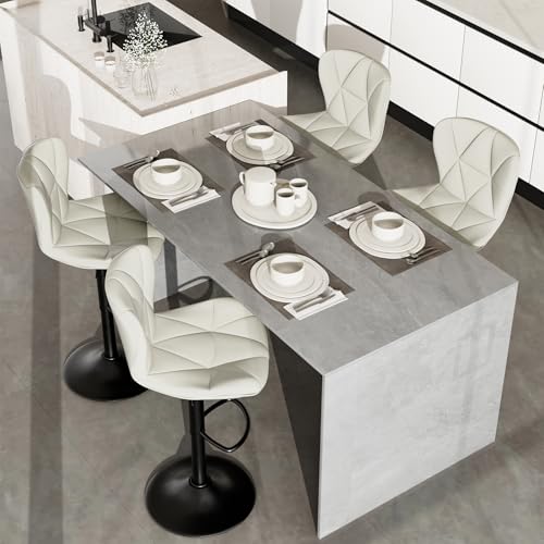 WEYREK Barhocker 4er Set,PU-Leder für Barstuhl,Ergonomische Gepolsterte barhocker höhenverstellbar,Höhenverstellbar 90-112 cm,bar stoors drehbarfür Esszimmer Heimbar Kücheninsel,4 x Hocker,Weiß von WEYREK
