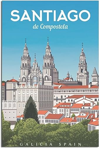 Dekorative Gemälde Spanien Santiago De Compostela Galizien Vintage Reise Poster Home Decor Leinwand Malerei Wand Poster Kunst Wandbild Ungerahmt 30x45cm von WEYUE