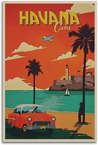 Leinwand Poster Kuba HAVANA Vintage Reise Poster Leinwand dekorative Gemälde Home Decor Wand Kunst Zimmer Ungerahmt 50x75cm von WEYUE