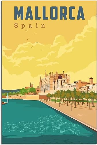 Leinwand Poster Mallorca Insel Vintage Reise Poster Home Decor Wand Poster Leinwand Malerei Kunst Wandbild Ungerahmt 50x75cm von WEYUE