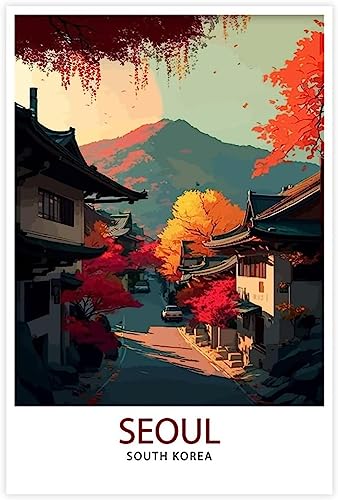 Leinwand-Poster Seoul Korea Landschaft Vintage Reise Poster Wandgemälde Leinwand Kunst Wandbild Home Dekoration Ungerahmt 40x60cm von WEYUE