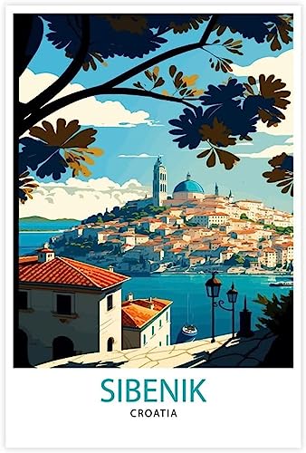 Leinwand-Poster Sibenik Kroatien Vintage Reiseposter Wandposter Leinwand Raumdekoration Wohndekoration Kunst Ungerahmt 40x60cm von WEYUE