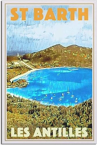 Leinwand-Poster St. Barth Les Antilles Vintage-Reiseposter, Leinwand, Heimdekoration, Gemälde, Wandgemälde, Kunst Ungerahmt 40x60cm von WEYUE