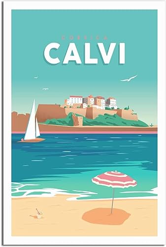 Leinwandkunst Frankreich Calvi Korsika Schloss Vintage Reise Poster Home Decor Malerei Wand Gemälde Kunst Wandbild Leinwand Ungerahmt 60x90cm von WEYUE