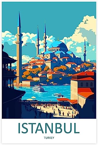 Leinwandkunst Istanbul Vintage Reise Poster Home Dekoration Wandgemälde Kunst Wandmalerei Ungerahmt 60x90cm von WEYUE