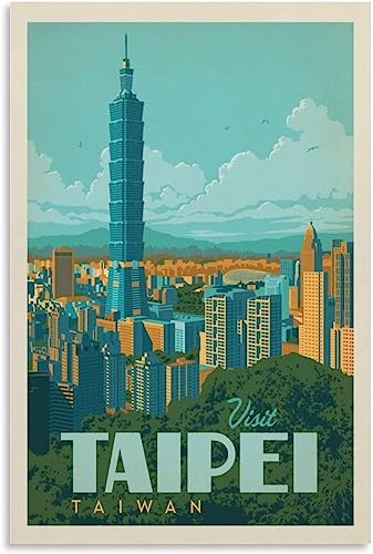 Leinwandkunst Taiwan Taipei Vintage Reise Poster Wand Poster Kunst Wandbild Dekorative Gemälde Malerei Ungerahmt 60x90cm von WEYUE