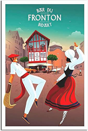 WEYUE Dekorative Gemälde Bidart Frankreich Fronton Bar Vintage Reiseposter Wandgemälde Raumdekoration Heimdekoration Leinwand Ungerahmt 30x45cm von WEYUE