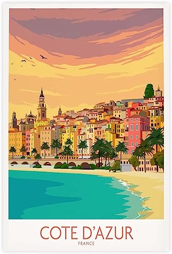 WEYUE Leinwand Poster Cote D'Azur Französische Riviera Vintage Reiseposter Home Decor Leinwand Dekorative Gemälde Wandposter Ungerahmt 50x75cm von WEYUE