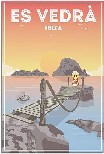 WEYUE Leinwand Poster Es Vedra Ibiza Sunset Girl Vintage Reiseposter, dekorative Gemälde, Gemälde, Raumdekoration, Kunstwandgemälde Ungerahmt 50x75cm von WEYUE