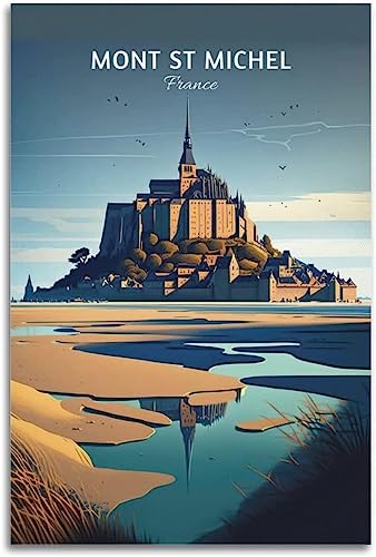 WEYUE Leinwand-Poster Frankreich MONT ST MICHEL Vintage Reiseposter, dekorative Gemälde, Wandposter, Leinwand, Heimdekoration Ungerahmt 40x60cm von WEYUE