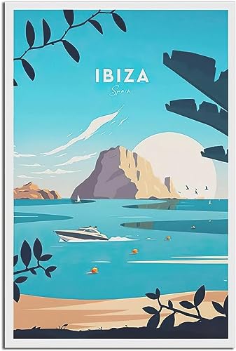 WEYUE Leinwand Poster Ibiza Spanien Vintage Reiseposter, dekorative Bilder für Wohnzimmer, Dekor, Leinwand Ungerahmt 50x75cm von WEYUE