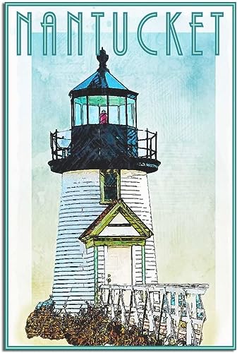 WEYUE Leinwand-Poster Nantucket Massachusetts Leuchtturm Vintage Reiseposter Home Decor Dekorative Gemälde Wandkunst Wandbild Zimmer Ungerahmt 40x60cm von WEYUE