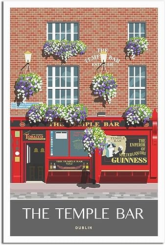 WEYUE Leinwand Poster Temple Bar Dublin Irland Vintage Reiseposter, dekorative Drucke, Wandgemälde, Kunstwandbild, Raumdekoration Ungerahmt 50x75cm von WEYUE