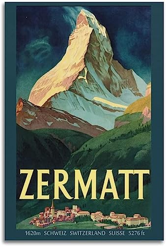 WEYUE Leinwand-Poster Zermatt Vintage Reiseposter, dekorative Bilder für Wohnzimmer-Dekoration, Wandkunst Ungerahmt 40x60cm von WEYUE