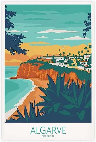 WEYUE Leinwandkunst Algarve Portugal Vintage Reiseposter Wandgemälde Dekorative Bilder für Wohnzimmer Ungerahmt 60x90cm von WEYUE