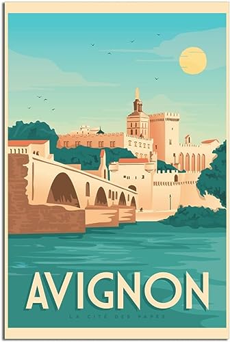 WEYUE Leinwandkunst Avignon La Cite des Papes Vintage Reiseplakat Malerei Home Dekoration Wandgemälde Kunstwandgemälde Ungerahmt 60x90cm von WEYUE