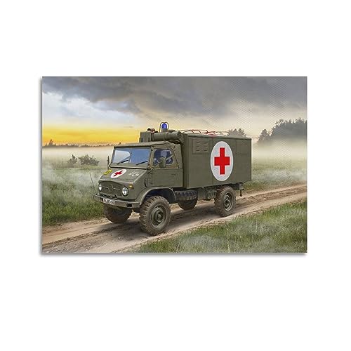 Vintage-Poster Unimog S 404 Krankenwagen-Poster, dekoratives Gemälde, Leinwand, Wand- und Kunstdruck, modernes Familienschlafzimmer-Dekor, 40 x 60 cm von WEYUN