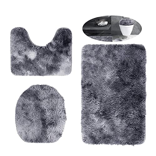 Fashionapple Badezimmerteppich Set 3 Teilig – Chenille Badematte, rutschfeste Fußmatte, WC-Abdeckungs-Set, Toilettenvorleger mit Ausschnitt für Stand-WC von WEZOSHINET