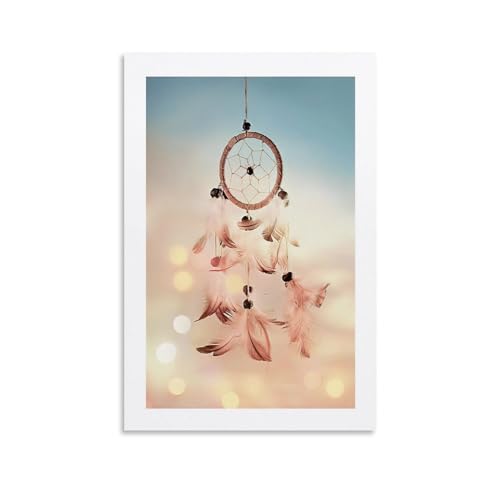 WEbol Poster mit Traumfänger-Federn, modernes ästhetisches Wandkunst, Geschenk für Freunde, Bett, ungerahmt, 30 x 45 cm von WEbol