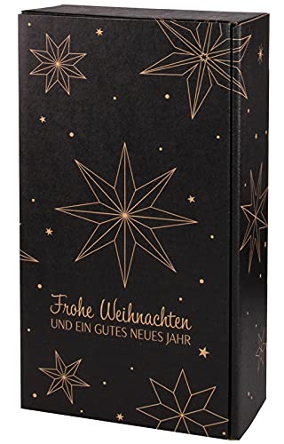 5 Stück/Set. Weingeschenkkarton Weihnachten 2er, Schwarz, Natur, Sterne von WEiNDOTCOM