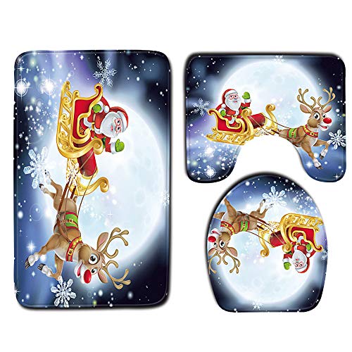 WElinks 3-teiliges Badezimmer-Set mit Weihnachtsmotiven, WC-Deckelbezug-Set, Weihnachtsaufkleber, Fußmatte, rutschfeste WC-Vorleger, WC-Deckelbezug, Weihnachtsdekoration von WElinks