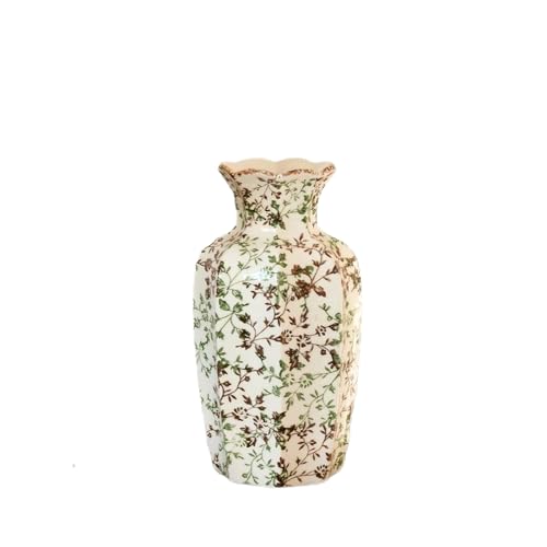 WF Chinoiserie Vase Dekorative Keramik Blumenvase Grün und Braun Design gewellter Rand von WF