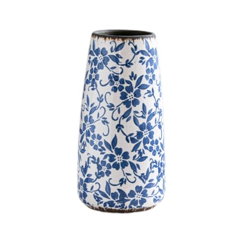 WF Chinoiserie Vase Keramik Blumenvase mit blau-weißem Blumenmuster, moderner Dekobehälter von WF