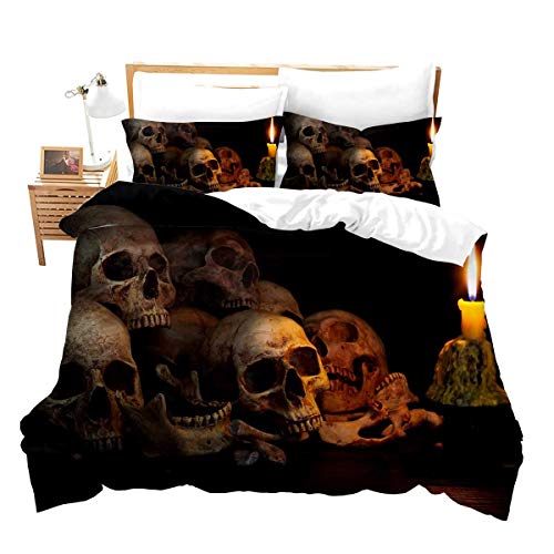 WFBZ 3D Bettwäsche-Set Bedding 3D Totenkopf Bettbezug, Halloween-Bettbezug Mikrofaser, Bettwäsche Mit Reißverschluss Für Teenager Single, Styple 3#, 135x200+50x75x1 von WFBZ