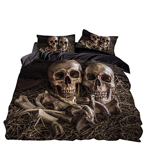 WFBZ Bedding 3D Totenkopf Bettbezug 155x220 cm 1 Kissenbezug 80x80 cm,Mikrofaser, Bettwäsche Mit Reißverschluss Für Erwachsene von WFBZ