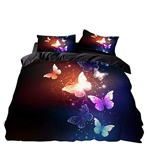 WFBZ Mädchen Bettwäsche Schmetterling Schwarz Kinderbettwäsche Butterfly 100% Mikrofaser Kinder Bettbezug 135x200 Mit Kissenbezug 80x80 Für Herren Damen Teenager von WFBZ