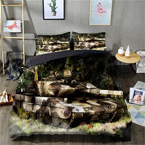 Panzer Bedding Krieg Bettwäsche Panzerwagen Tank Militärfan Bettbezug Tank Bettwäsche-Set 3 Teilig Panzer Bettbezug 135x200 Cm Bett-Bezug Mit Reißverschluss,2 Kissenbezug 80x80cm (A8,135x200+80x80 cm) von WFBZ