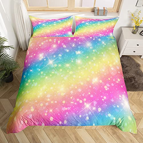 Regenbogen Bettwäsche 135x200 cm Blingling Dekor Bettwäsche Set Niedlichen Glänzend Dekor Bettbezug Bettbezug Set Für Kinder Jungen Mädchen Weich Atmungsaktiv (Styple 1#,135x200/80x80cm) von WFBZ