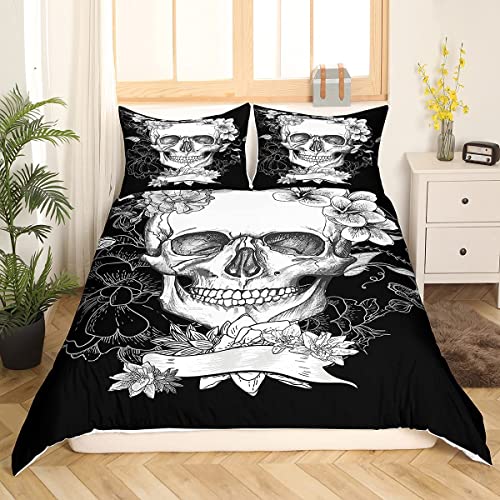 WFBZ 3D Bettwäsche-Set Bedding 3D Totenkopf Bettbezug 135x200/50x75cm, Halloween-Bettbezug Mikrofaser, Bettwäsche Mit Reißverschluss Für Teenager Single von WFBZ