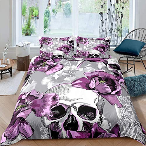 WFBZ 3D Bettwäsche-Set Bedding 3D Totenkopf Bettbezug 180x210/50x75cm, Halloween-Bettbezug Mikrofaser, Bettwäsche Mit Reißverschluss Für Teenager Double von WFBZ