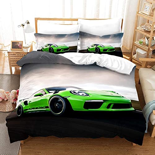 WFBZ 3D Druck bettwäsche Auto 135x200 Bedding Mikrofaser Bettwäsche Grun Bettbezug mit 2 Kopfkissenbezug 50x75cm,Modern Sport Car Bettbezug for Kinder Jugendliche von WFBZ