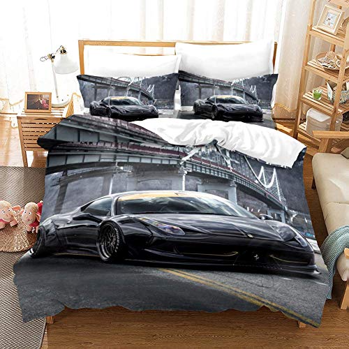 WFBZ Bedding bettwäsche-Set, Coolem Sportwagen, Bettbezug 135x200, Kopfkissenbezug 80x80 cm, Rennwagen Auto Bettbezug Set für Jungen Mädchen Atmungsaktiv von WFBZ