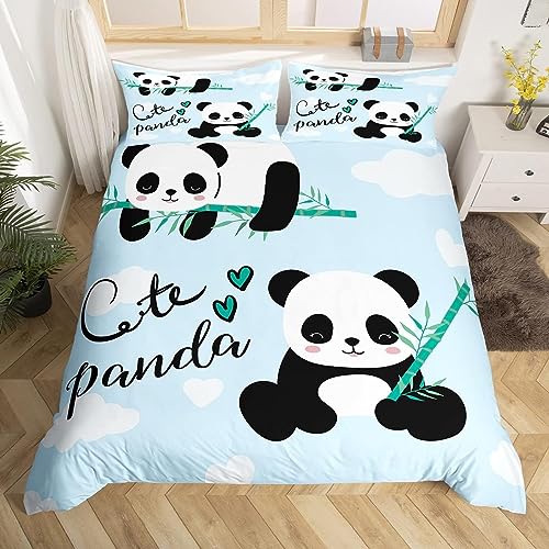 WFBZ Panda-Bettwäsche-Set, Karikatur Panda Bettwäsche Kinder 135x200 cm Mädchen Jungen Tiermotiv Bettbezug Kawaii Tier Panda Bettwäsche (Panda 2#,135x200cm+80X80cm x2) von WFBZ