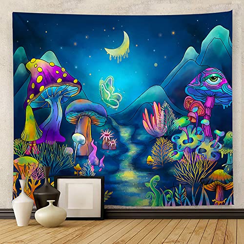 WFBZ Psychedelisch Wandteppich Aesthetic Fluoreszenz UV Wandbehang,Bunte Pilz Wandteppiche Poster, Neon Wandbehang Abstrakte Kunst Wandteppich (A2,150 * 150 cm) von WFBZ