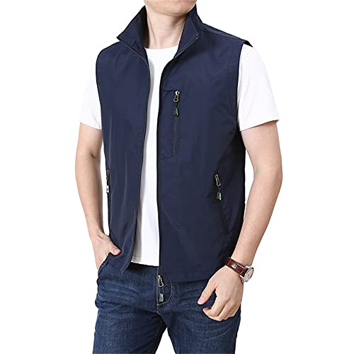 Herren Wanderweste/Gilet Fishing Weste Weste Weste Sleeveless Jacke Top Outdoor Multi-Taschen Schnell Trockene Leichte Atmungsaktive Frühling Sommer,Blau,XL von WFEI