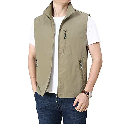 Herren Wanderweste/Gilet Fishing Weste Weste Weste Sleeveless Jacke Top Outdoor Multi-Taschen Schnell Trockene Leichte Atmungsaktive Frühling Sommer,Khaki,XL von WFEI