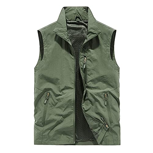 Männer Wanderweste/Gilet Casual Weste Männer Quick Trockener Fotograf Ärmellose Jacke Sommer Outdoor Travels Leichte Atmungsaktive Weste,Army Green,XXL von WFEI