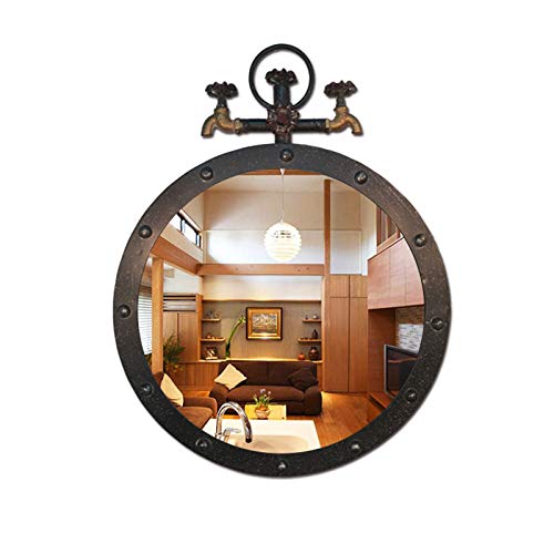 WFFH Dekorativer Spiegel, rund, Vintage, Wandspiegel im Industriestil, Retro, mit Metallrahmen, Wandspiegel für Küche, Wohnzimmer, Schlafzimmer von WFFH