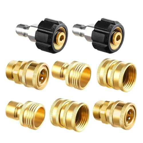 8-teiliges Hochdruckreiniger-Adapterset – Schnelltrenn-Set – M22-Drehgelenk auf 3/8 Zoll Schnellkupplung und 3/4 Zoll auf Schnellverschluss – konzipiert for den Anschluss von Wasserauslässen und Schlä von WFGJSK
