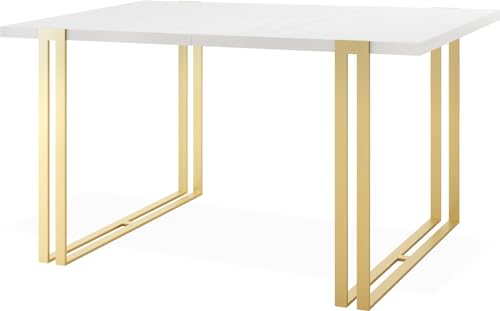 Ausziehbarer Esstisch - Großer Tisch im Loft-Stil mit Golden Metallbeinen 140 bis 240 cm - Industrietisch für das Wohnzimmer - Spacesaver - Weiß - 140 x 80 cm von WFL GROUP