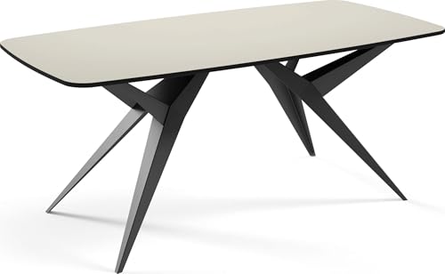 Ausziehbarer Esstisch im Loft-Stil – Rechteckiger Tisch mit Schwarzen Metallbeinen – Industrietisch mit Abgerundeten Ecken – Platzsparender Tisch für 10-14 Personen – 200 bis 280 cm – Beige Cashmere von WFL GROUP